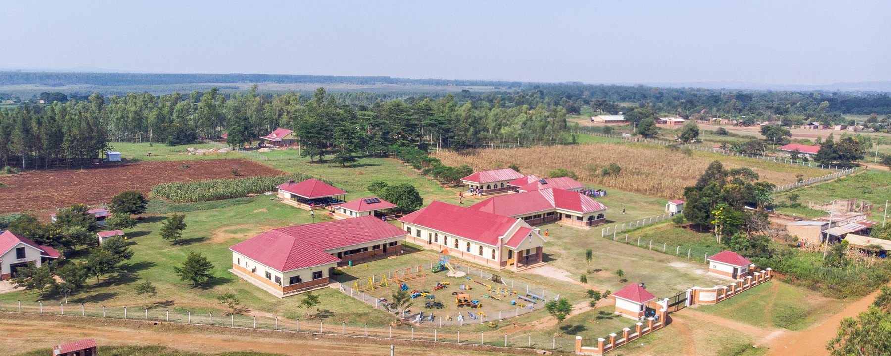 Aerial view of the Hope58 campus in Bulesa and the farmland around it